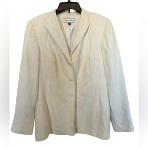 Travis Ayers Embroidered Eyelet Detail Cream Beige Linen Blazer 16